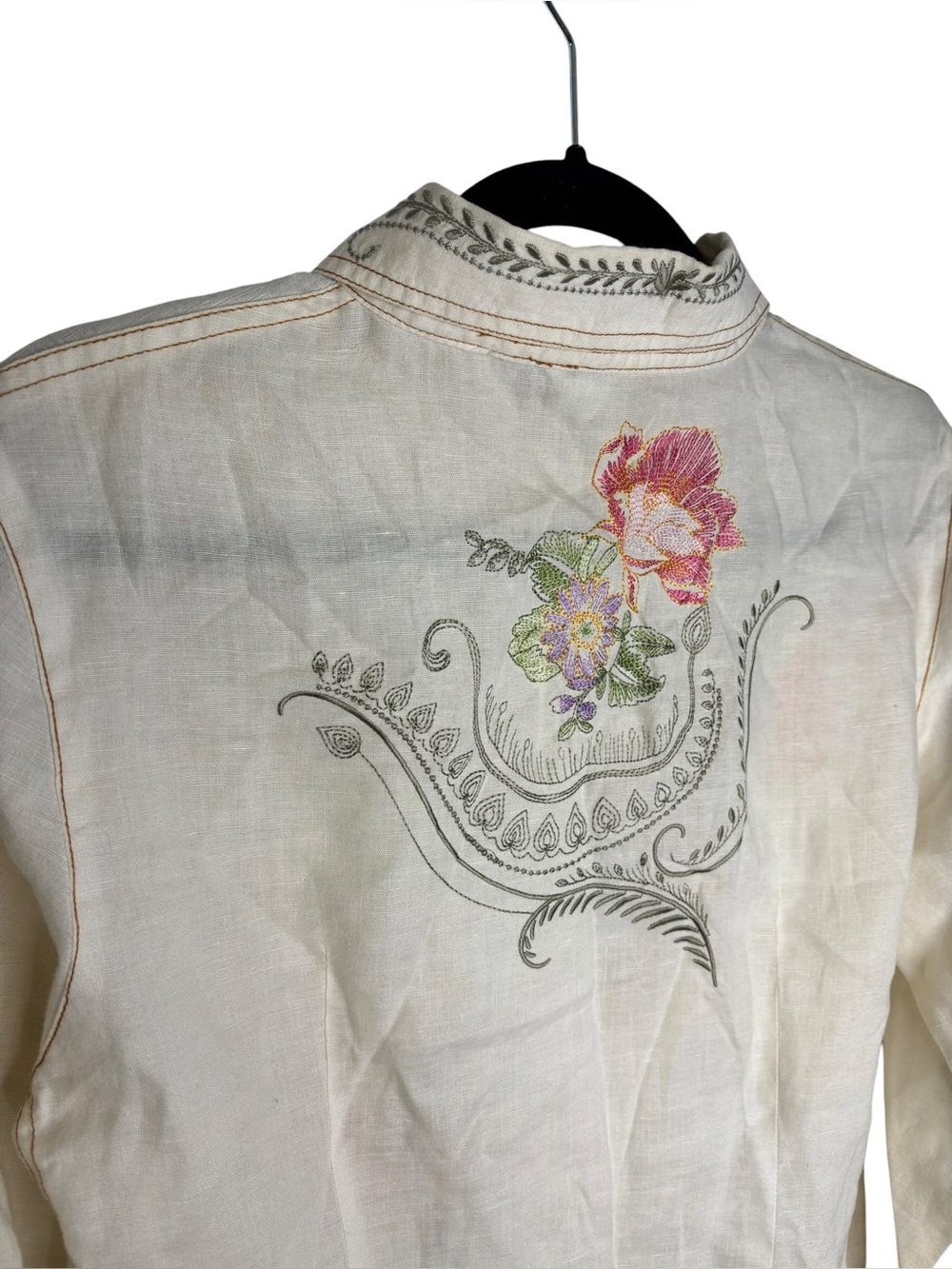 VTG Tweeds Linen Embroidered Floral Button Front Blouse Boho Cottagecore Large - Picture 7 of 10